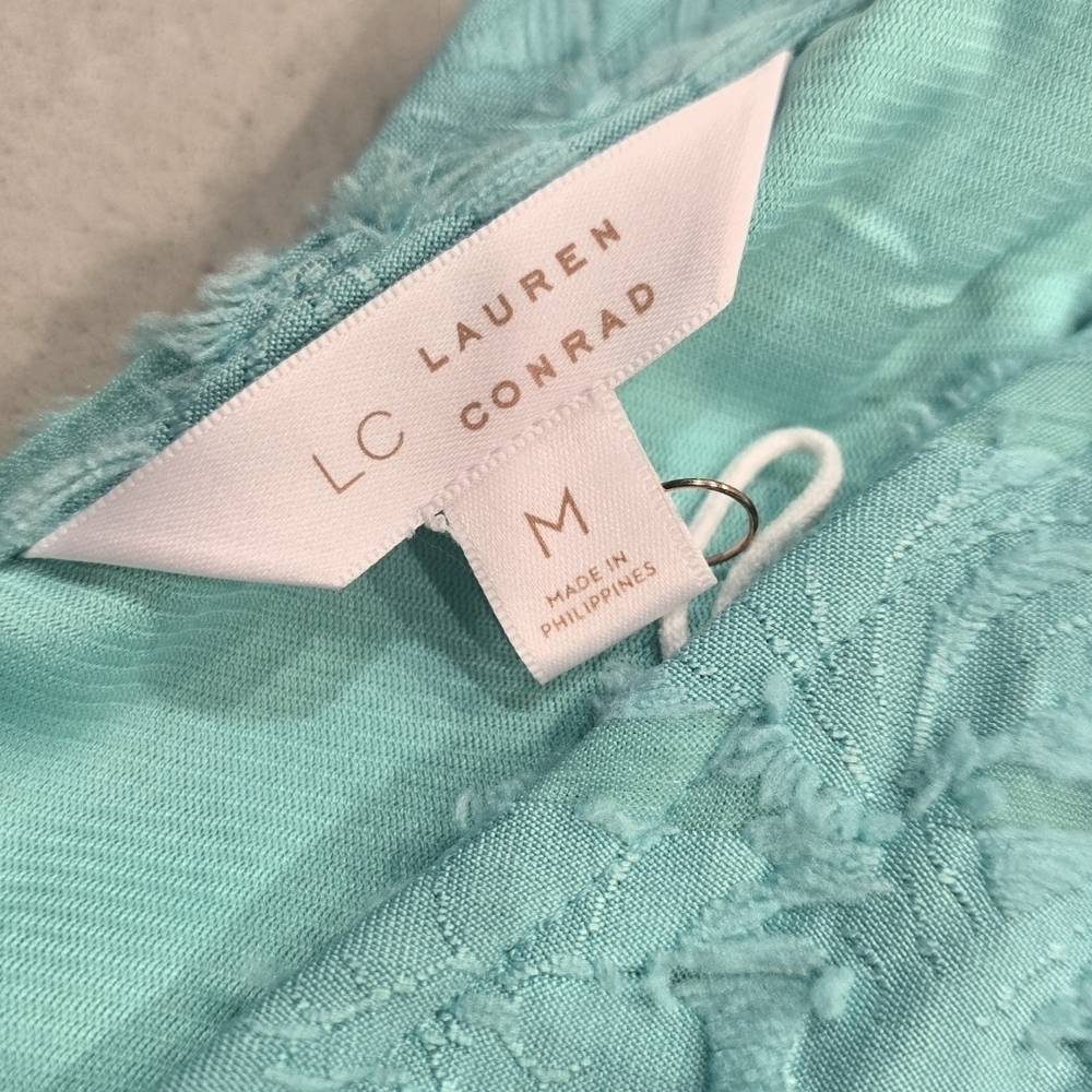 NWOT Lauren Conrad Aqua Spring Dress textured tie back Womens M BOHO - Picture 2 of 9